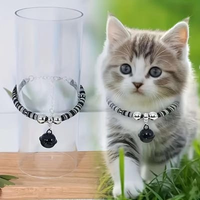 Verstelbare Katten Halsketting Halsband met Kleurrijk Kralen & Bedel Design Zachte Comfortabele Huisdier Sieraden voor Kleine Rassen, Huisdier Accessoire voor Kittens, Kattenhalsband zwart