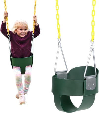 Emmer Schommelzitje - Volledige Bucket Zitting - Buiten Spelen - Gecoate Veiligheidsketting - 66 Inch Ketting - Groen