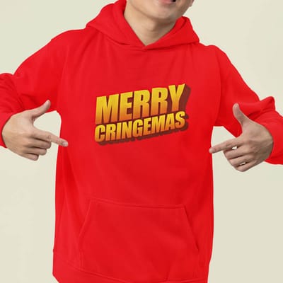 Foute Kerst Hoodie Rood Merry Cringemas XS - Uniseks Pasvorm - Kerstkleding Voor Dames & Heren