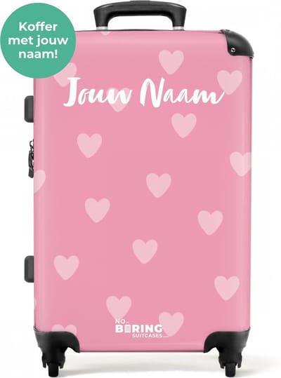 NoBoringSuitcases.com® - Kinderkoffer meisjes - Roze hartjes koffer - Reiskoffer kinderen groot - Grote rolkoffer met 4 wielen - 20 kg bagage
