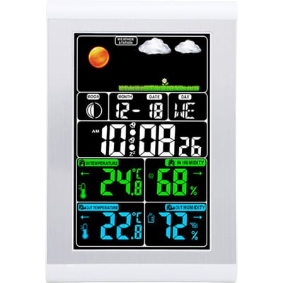 Weerklok Wand Digitaal Display Tuinmonitoring Binnen Buiten Temperatuur Vochtigheidsmeter white