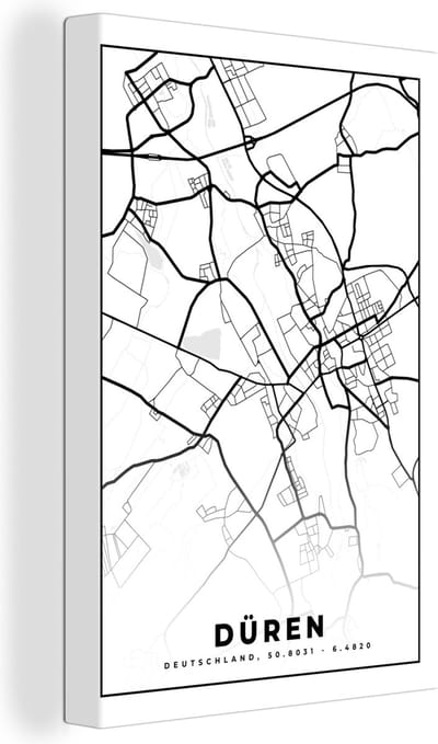 Canvas Schilderij Plattegrond - Düren - Kaart - Stadskaart - 20x30 cm - Wanddecoratie