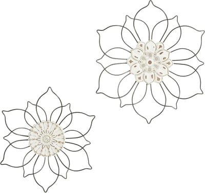 Wanddecoratie Set - Muurdecoratie Bloemen - Woonkamer Verfraaien - Traditioneel Design - 45x7.5x20.3 cm - Zwart
