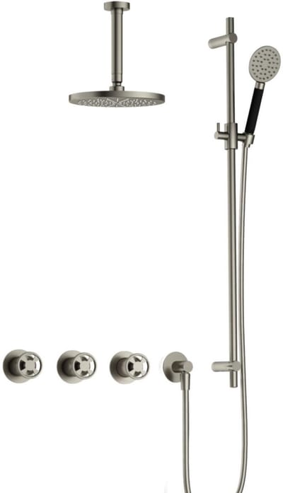 Hotbath Cobber - CW7067 - Inbouw Regendoucheset - Geborsteld Nikkel - 2 Stopkranen - Thermostatisch - Plafondbuis 15 cm - Hoofddouche 200 mm - Ronde Handdouche 3 Standen - Glijstang 900 mm - Waterbesparend