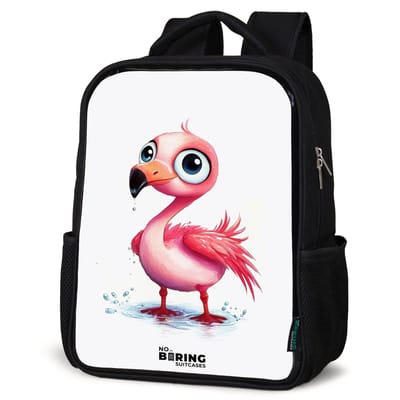 NoBoringSuitcases.com® - Rugzak zwart - Schooltas jongen & meisje - Roze flamingo in het water - Rugtas voor school - Boekentas kind - Schoolrugzak - Kinderrugzak