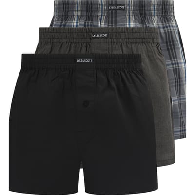 Lyle & Scott Robinson 3 Pack Cotton Boxer Shorts Check/black/stripe Taglia: S | Biancheria intima Outlet | Uomo