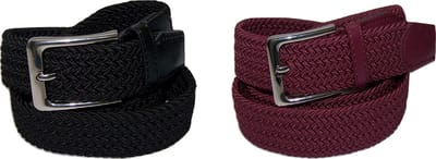 Duopack Zwart Bordeauxrood - Elastische Comfort Riem - maat 115 - Gevlochten - 100% Elastisch - Nikkelvrije Gesp