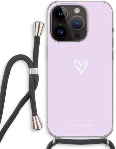 Case Company® - Hoesje met koord geschikt voor iPhone 14 Pro hoesje met Koord - Klein hartje paars - Telefoonhoesje met Zwart Koord - Bescherming aan alle Kanten en Over de Schermrand