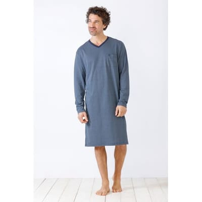 Blauw katoenen heren nachthemd Hajo - Blauw - Maat - 58