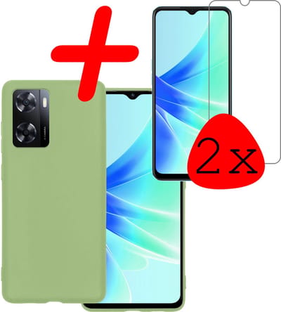 Hoesje Met 2x Screenprotector - Geschikt voor OPPO A57 - Sterk & Shockproof - Back Cover - Siliconen Case - Telefoon Hoes - Groen