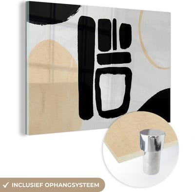 MuchoWow® Glasschilderij 30x20 cm - Schilderij acrylglas - Cirkel - Zwart - Abstract - Foto op glas - Schilderijen