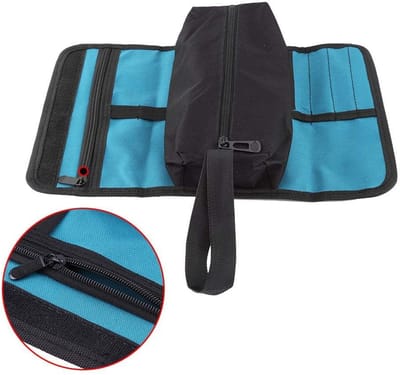 Dailygoods - Gereedschapstas - Oprolbaar - Duurzaam en praktisch - Zwart - Organizer voor gereedschap - Ideaal voor elektriciens en klussers - Compact...