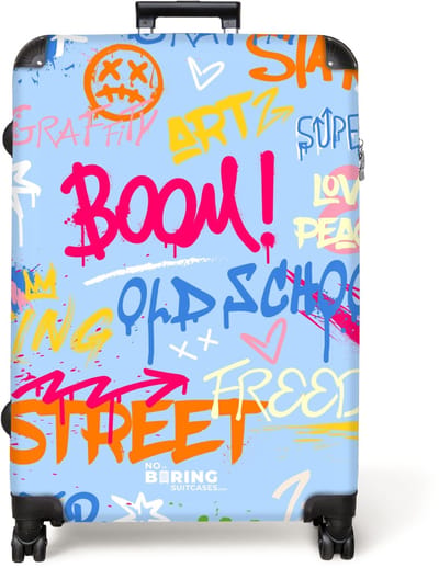 NoBoringSuitcases.com® - Koffer groot - Reiskoffer lichtgewicht - Kleurrijke graffiti print met tekst en spetters - Rolkoffer met 4 wielen - Grote trolley XL - 98 liter bagage