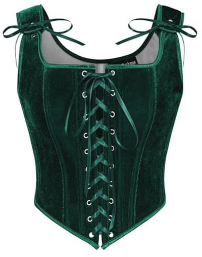 Dameskorset met middeleeuwse en renaissance-invloeden - vintage velours bustier met vetersluiting