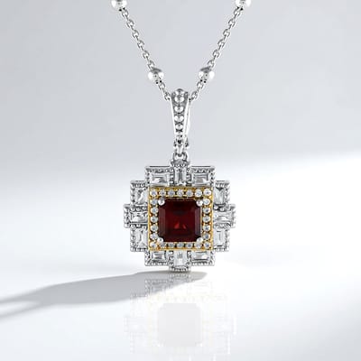 Cavill - Zilveren Halsketting 925 Sterling Zilver - 1,44 ct Indische Granaat & 0,945 ct Witte Topaas - Elegant Verstelbaar Achthoek Pendant