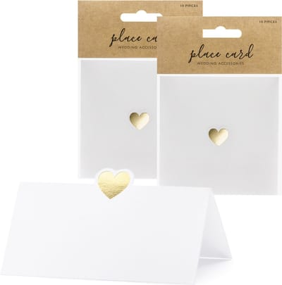 PartyDeco naamkaartjes/plaatskaartjes Elegant - Bruiloft - goud/wit - 20x - 10 x 5 cm