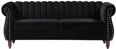 Vente-unique Driezits-Chesterfield-bank van zwart velours TRUMBO