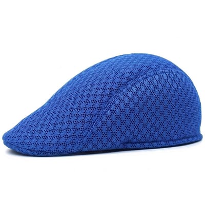 Hemelsblauw mesh flat cap heren en dames – ademende retro pet met lichtgewicht design – Koreaanse stijl forward cap met gebogen vorm voor outdoor en dagelijks gebruik