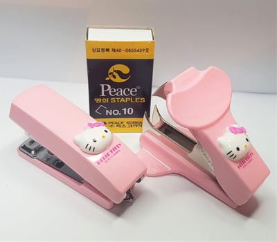 Nietmachine Set - Bureau nietmachine Nietjesverwijderaar - Papier Organiseren - Leuk Kitty Design - Mini formaat - Roze