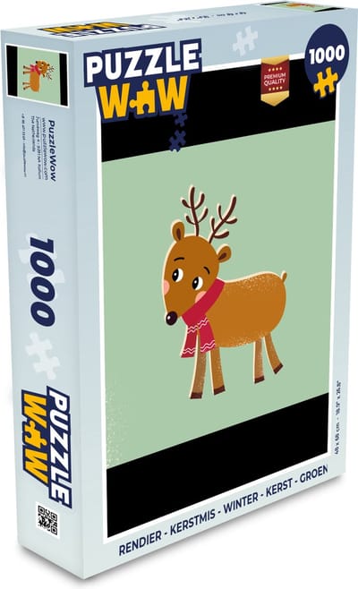 Puzzel Rendier - Kerstmis - Winter - Kerst - Groen - Legpuzzel - Puzzel 1000 stukjes volwassenen - Kerst - Cadeau - Kerstcadeau voor mannen, vrouwen en kinderen