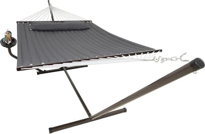 Hangmat met bijzettafel - Dubbele hangmat - Ontspannen in de tuin - In hoogte verstelbaar frame