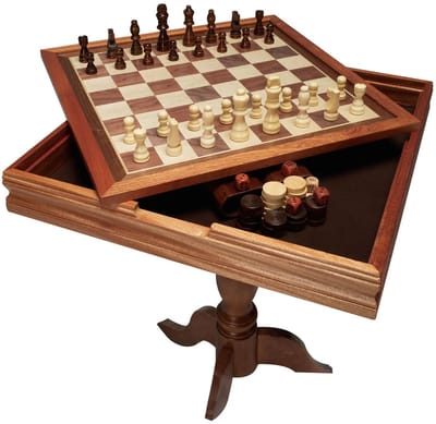 Novendo Goods - 3-in-1 spelset met schaken, dammen & backgammon - Luxe schaaktafel met opberglade - Verzwaarde stukken - Premium bordspel voor thuis en cadeau