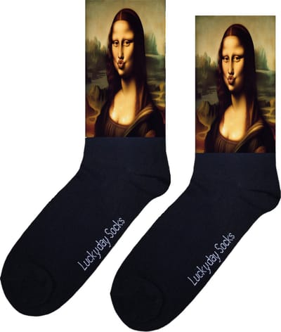 Mona Lisa - Opkikkertje - Grappige sokken - Valentijn cadeau - Verjaardag cadeau - Kerst cadeau - Grappige sokken - Leuke sokken - Kunst - Duckface - Vrolijke sokken - Kerst sokken - Vaderdag - Moederdag - Socks maken Happy - 37-44
