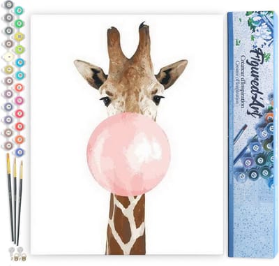 Figured'Art Schilderen op Nummer Volwassenen canvas Giraffe Bubbel - Handwerk acrylverf Kit DIY Compleet - 40x50cm zonder frame
