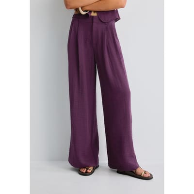 Stradivarius Rustieke wide leg pantalon met verstelbare knopen  Paars 34