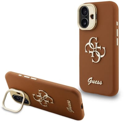 Guess 4G Logo met Camerastand functie geschikt voor iPhone 16 hoesje - Bruin
