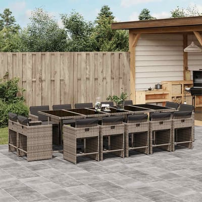 vidaXL - 15-delige - Tuinset - met - kussens - poly - rattan - grijs