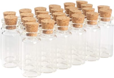 Famanu - 24 Stuks Mini glazen flesjes 10 ml met kurk, geschikt voor kruiden, decoratie en DIY-projecten – Transparant