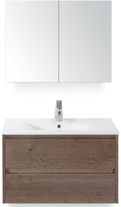 Dante Badmeubelset 80 cm - Tabacco - Keramische Wastafel Wit Enjoy met Spiegelkast