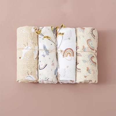 4 STuks/Set Baby Muslin Swaddle Deken Zachte Badhanddoek Voor Pasgeborene Bamboe Katoen Baby Slaapzak Wikkel 120*110cm