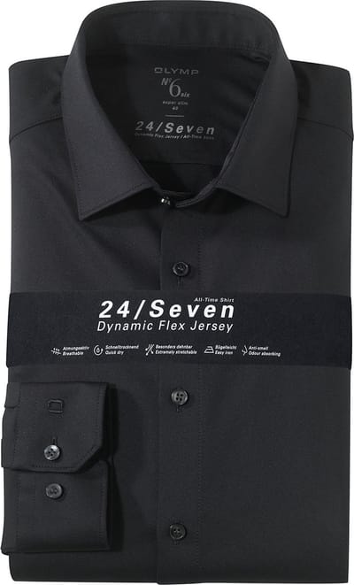 OLYMP No. Six 24/Seven super slim fit overhemd - zwart tricot - Strijkvriendelijk - Boordmaat: 44