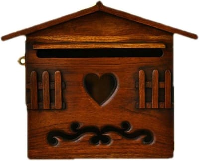 Houten brievenbus - Muur postbak - Post ontvangen - Afsluitbaar met sleutel - 26x25x12cm - Bruin