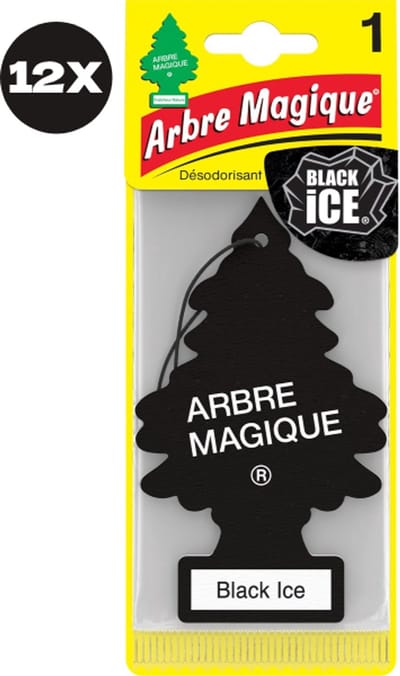 12 stuks Black Ice Arbre Magique Geurboom Luchtverfrisser voor in de auto – Car Parfum – Geurboompje – Geurbooster – Wonderboom – Geurverfrisser – Nieuwe Auto – Autogeur – Autoparfum – Geurblad - Zomer Fris
