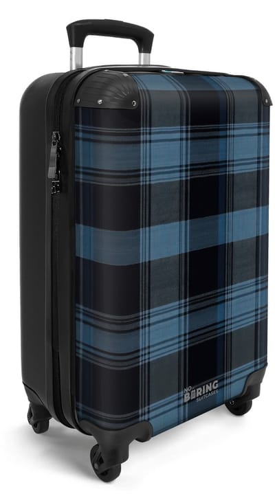 NoBoringSuitcases.com® - Handbagage koffer lichtgewicht - Reiskoffer trolley voor reizen - Blauw met zwart ruitpatroon - Cabine rolkoffer met wieltjes - Travel luggage - Hardcase valies klein - Past binnen 55x40x20 en 55x35x25