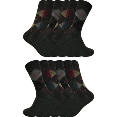 12 paar multiverpakking Argyle lamswollen herensokken - Grijs