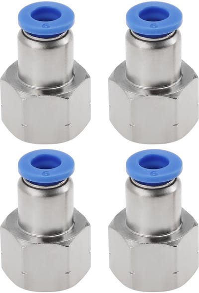 Dailygoods - Push Fit Pneumatische Connector - 4 Stuks - 6mm Buis - Vrouwelijke Schroefdraad - 1/4 - Geschikt voor Luchtleidingen - Adapter