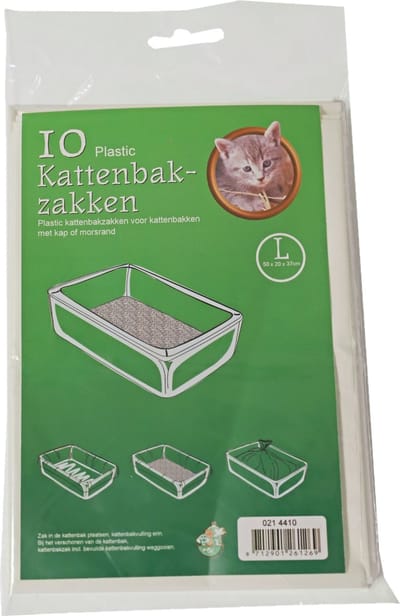 Boon Kattenbak afvalzakken - 10x stuks - wit - 50 x 20 x 37 cm - plastic - kattenbakzakken - Voorkomt vieze geuren