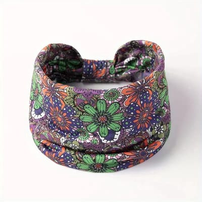Multicolor elastische haarband dames met bloemenprint – brede stoffen hoofdband – kleurrijke modieuze haarband voor dagelijks gebruik, yoga en festivals