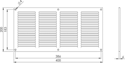 Ventilatierooster 400x200mm Verzinkt Staal met Muggengaas - Metaal Ventilatieafdekking
