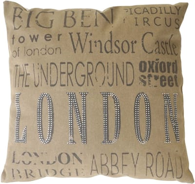 Sierkussen London, sierkussen sierkussen met vulling, bruin glittersteentjes 45x45cm