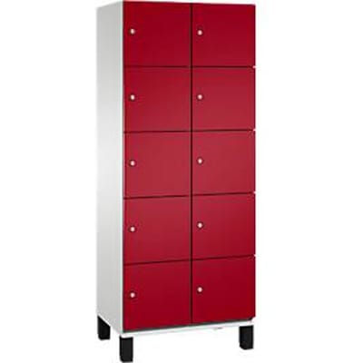 C+P Cambio lockerkast, 2 vakken, 10 vakken, op poten, B 800 x D 525 x H 1980 mm, lichtgrijs/ruinrood