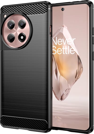 MobyDefend Hoesje - Geschikt voor OnePlus 12R - TPU Backcover - Geborstelde Metaal & Carbon-Look - Zwart