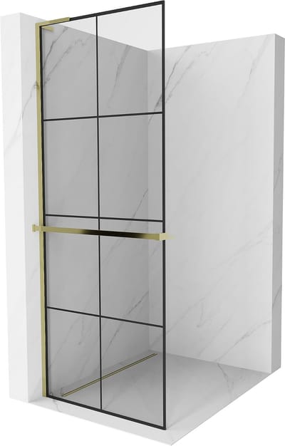 Mexen Kioto+ L douchewand met plank Walk-in 70 x 200 , zwart rooster, goud - 800-070-123-50-77