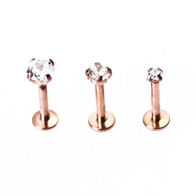 Aramat Jewels | Piercings | RVS Labret Piercing met Ronde Zirkonia 6x1.2mm - Helix Tragus Stud | Rosékleurig / 4mm / Transparant | |3mm | Staal | Volwassenen | Verkleurd niet