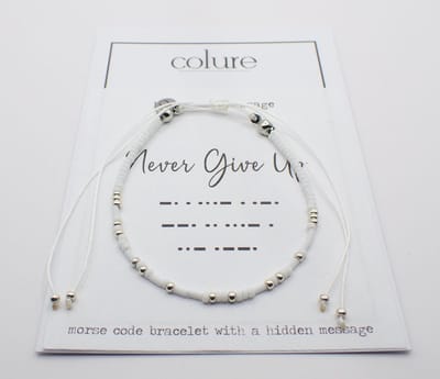 Colure® morse code armband glanzendwit Never give up