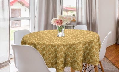 ABAKUHAUS Paisley ronde tafelkleed, cirkelvormige tafelkleed voor eetkamerkeukendecoratie, 150 cm, donker mosterdbeige
